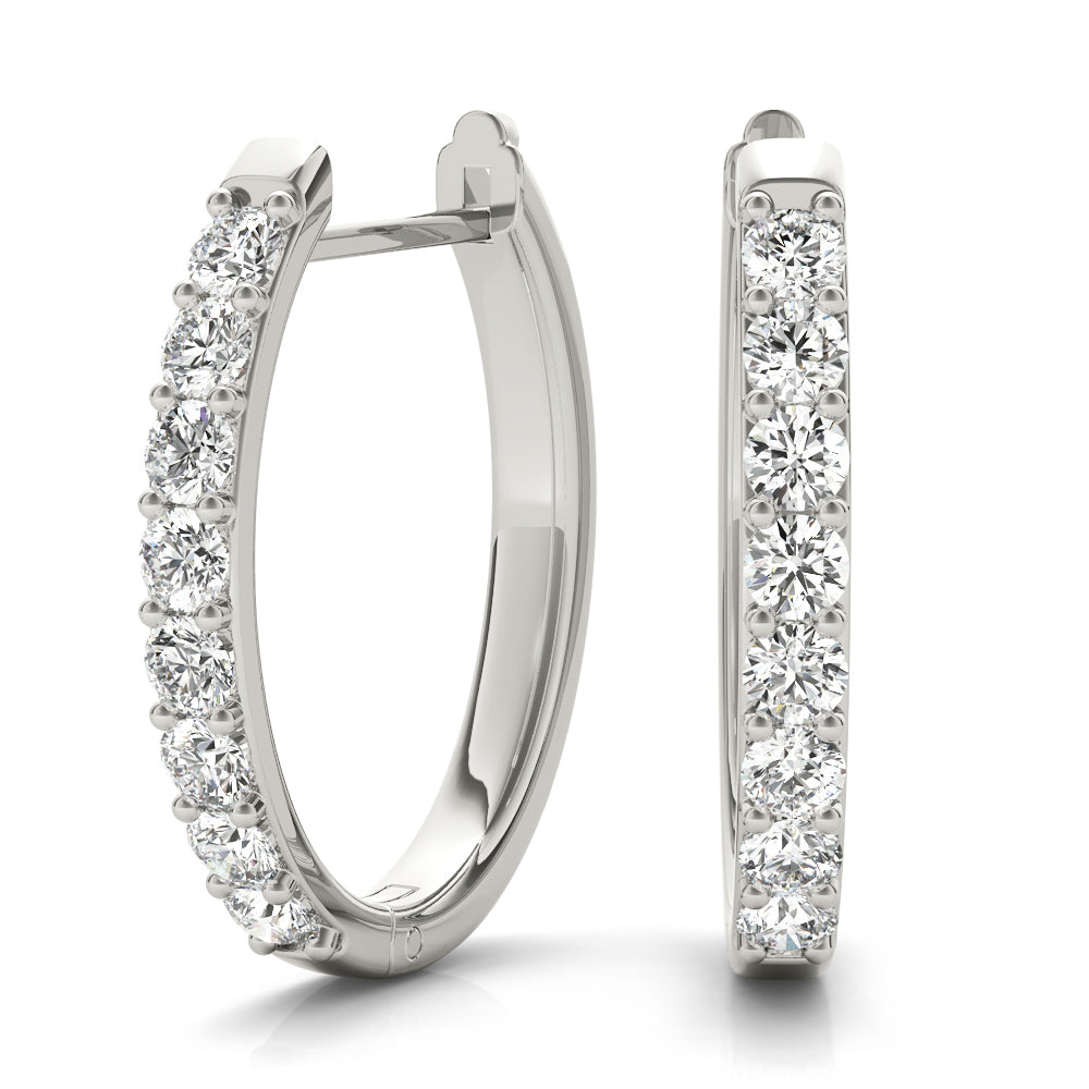 14K White Gold Diamond Hoop Earrings