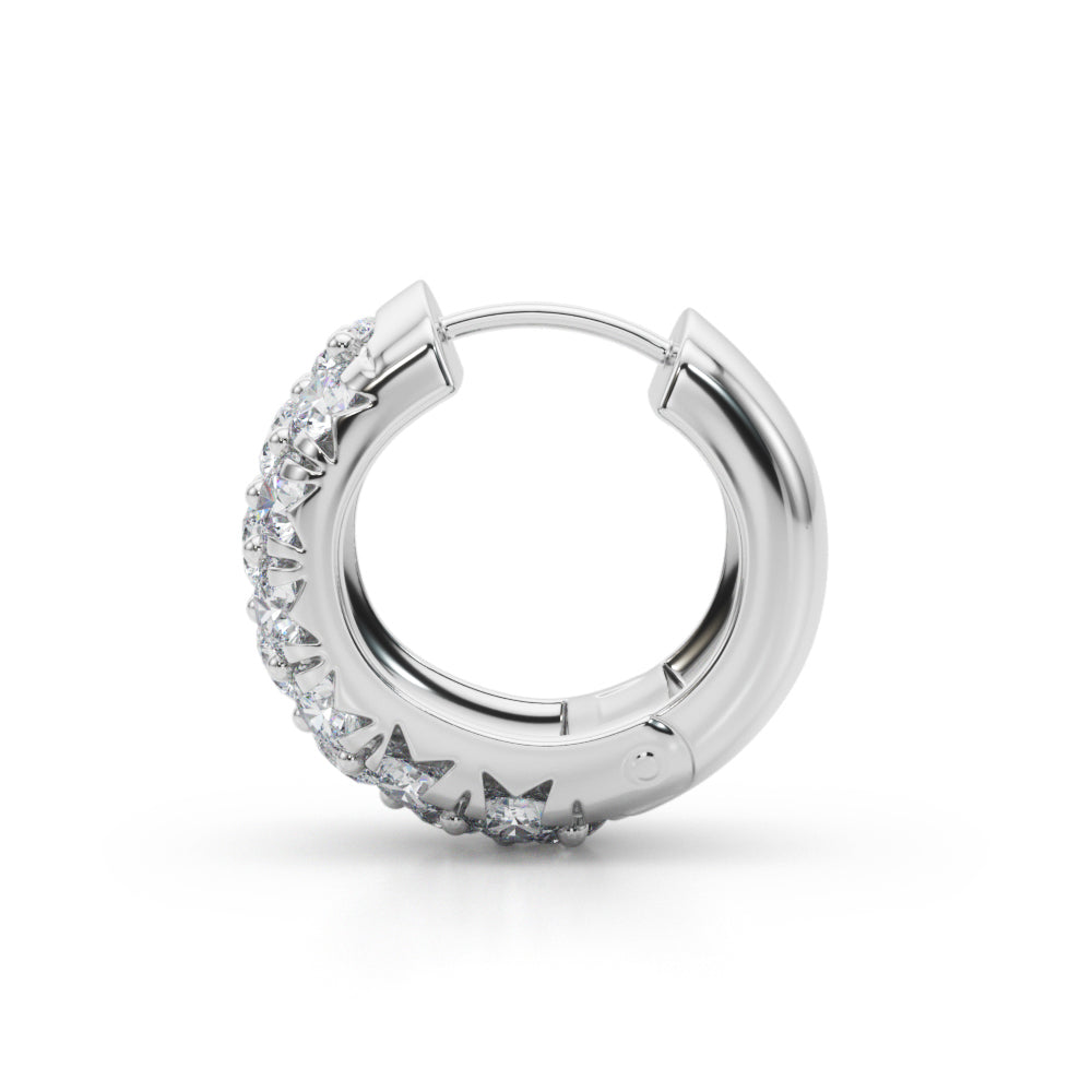 Platinum White Diamond 3-Row Huggie Earrings
