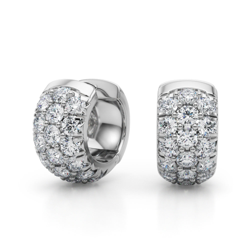 14K White Gold Multi-Row Diamond Huggie Earrings