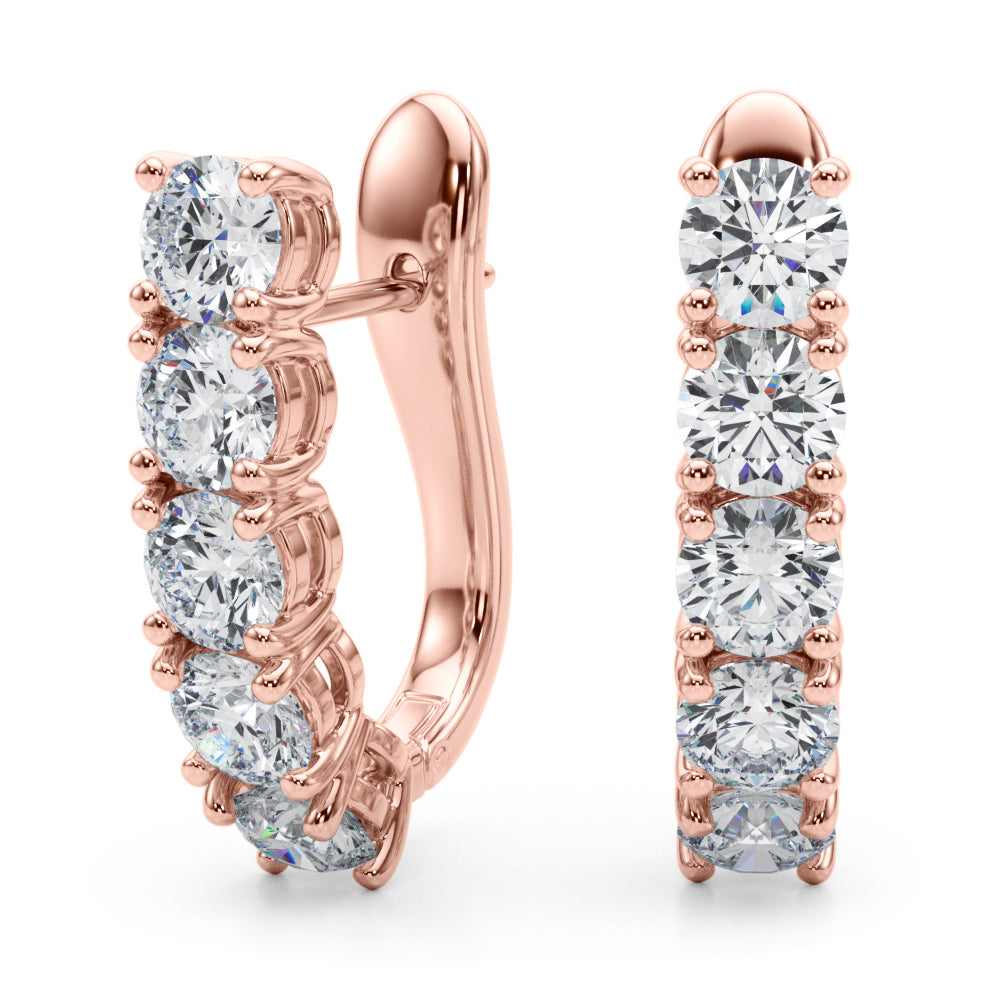 18K Rose Gold Diamond J-Hoop Earrings