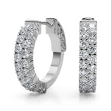 White Gold Lab Diamond Double Row Hoop Earrings