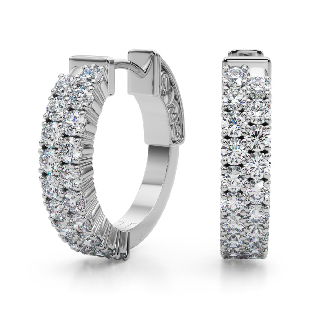 14K White Gold Diamond Vault Lock Hoop Earrings
