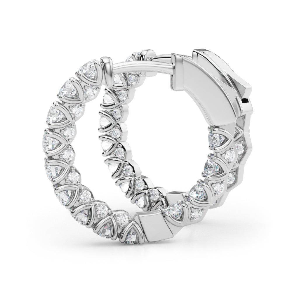 14K White Gold Lab Diamond Round Hoop Earrings