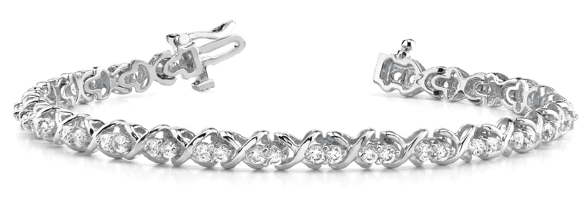 White Platinum 56-Diamond In Line XO Bracelet