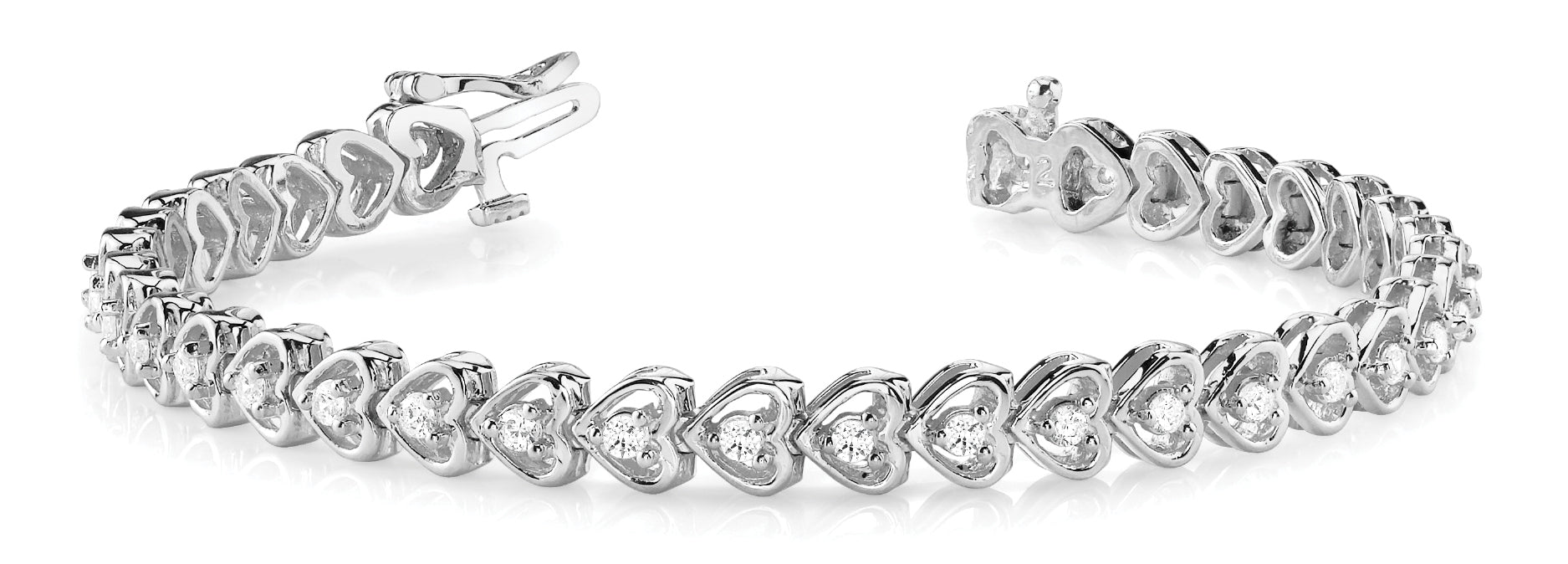 White Gold Lab Diamond Heart Line Bracelet