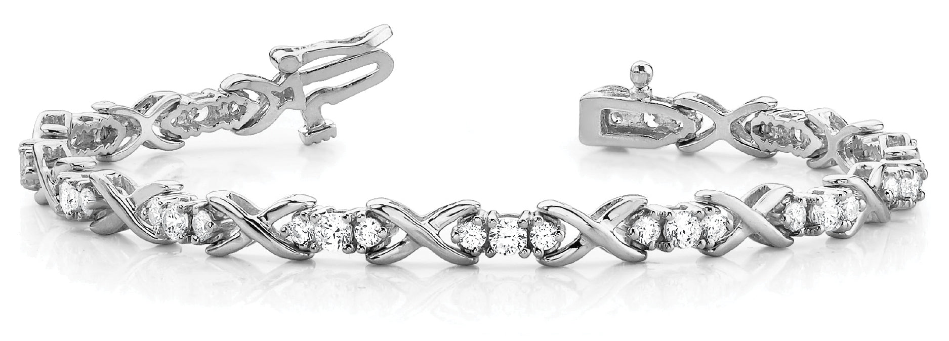 14K White Gold Diamond In Line XO Bracelet