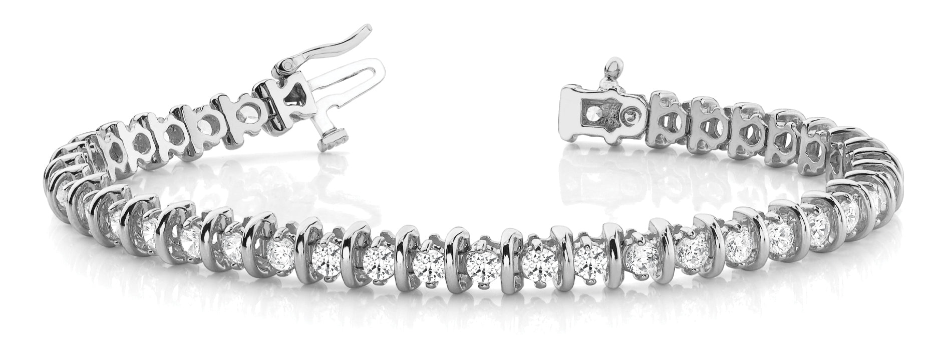 White Gold Diamond Bar Link Bracelet - 55 Stones
