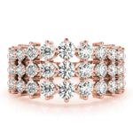 18K Rose Gold 3-Row Lab Diamond Fashion Ring