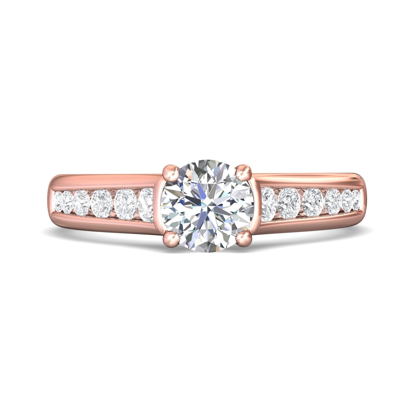 14K Gold Pink Channel/Shared Prong Engagement Ring from the Channel/Shared Prong collection - DERC01XS_14KP_Rd_6.0_Prm_H-I_SI1