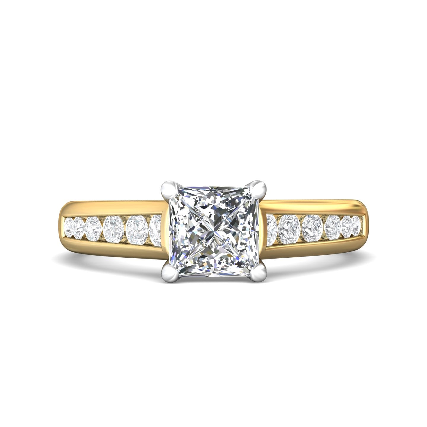 14K Gold Yellow/White Channel/Shared Prong Engagement Ring from the Channel/Shared Prong collection - DERC01XS_14KYW_Pr_6_Prm_H-I_SI1