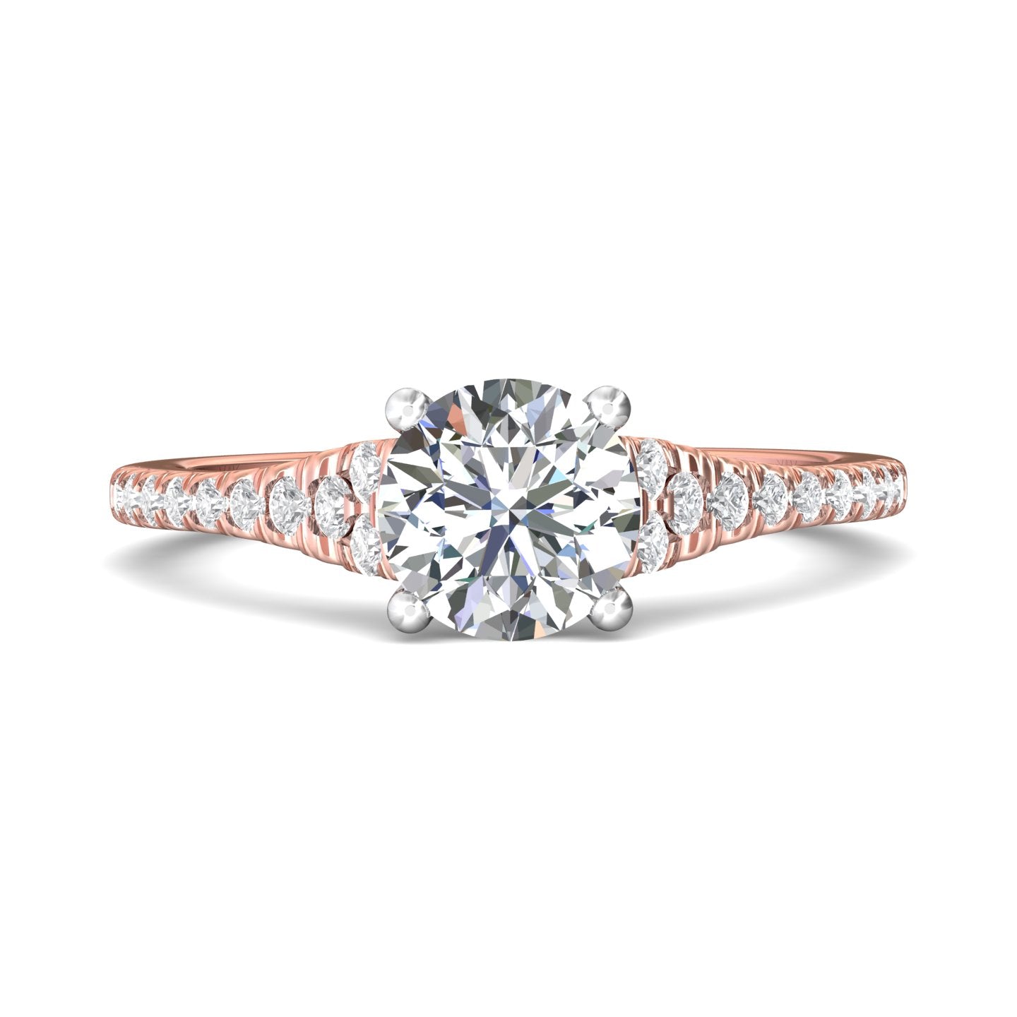18K Gold White/Pink Micropave Engagement Ring from the Micropave collection - DERM84_18KWP_Rd_7.0_Prm_H-I_SI1