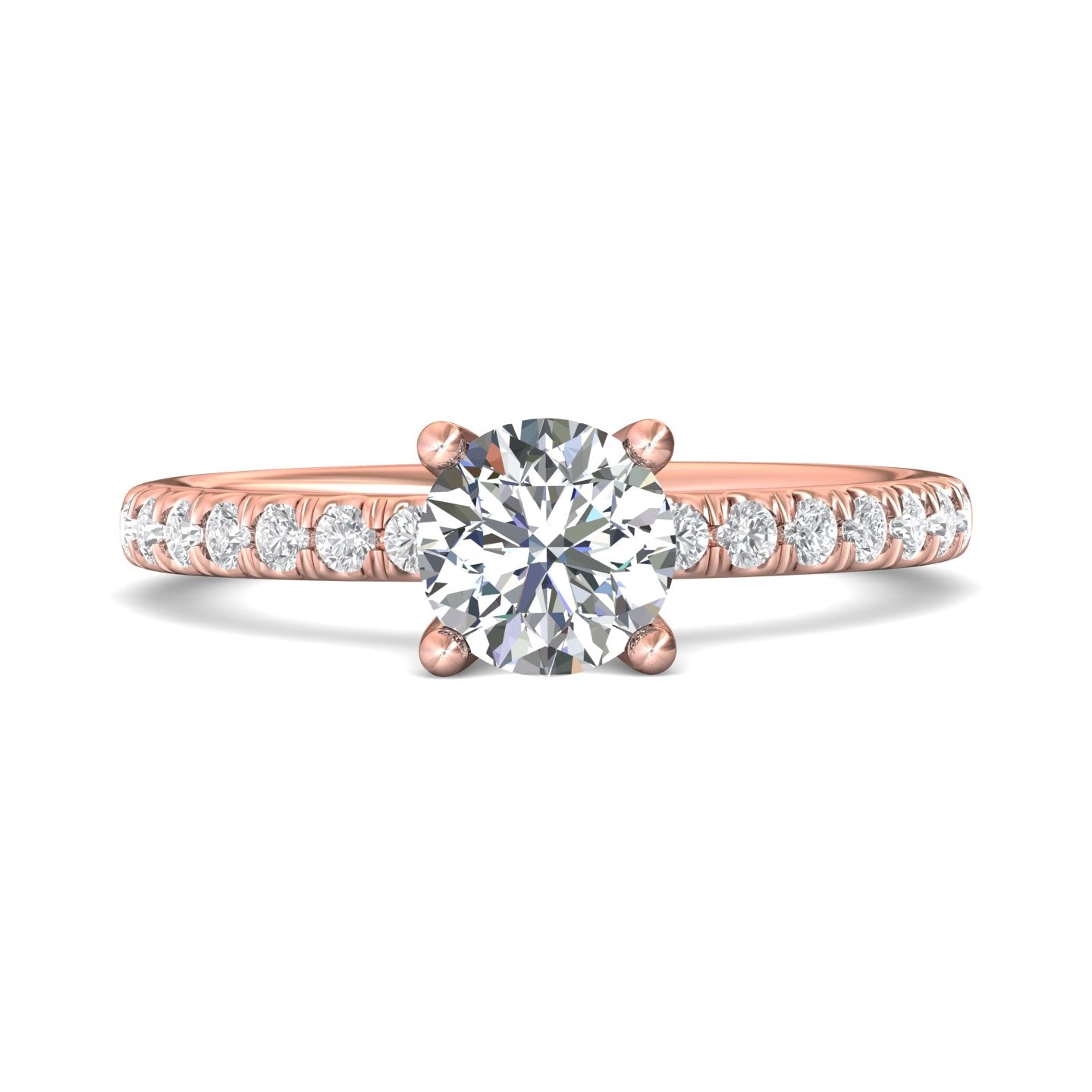 14K Gold Pink Micropave Engagement Ring from the Micropave collection - DERM89_14KP_Rd_6.5_Prm_H-I_SI1