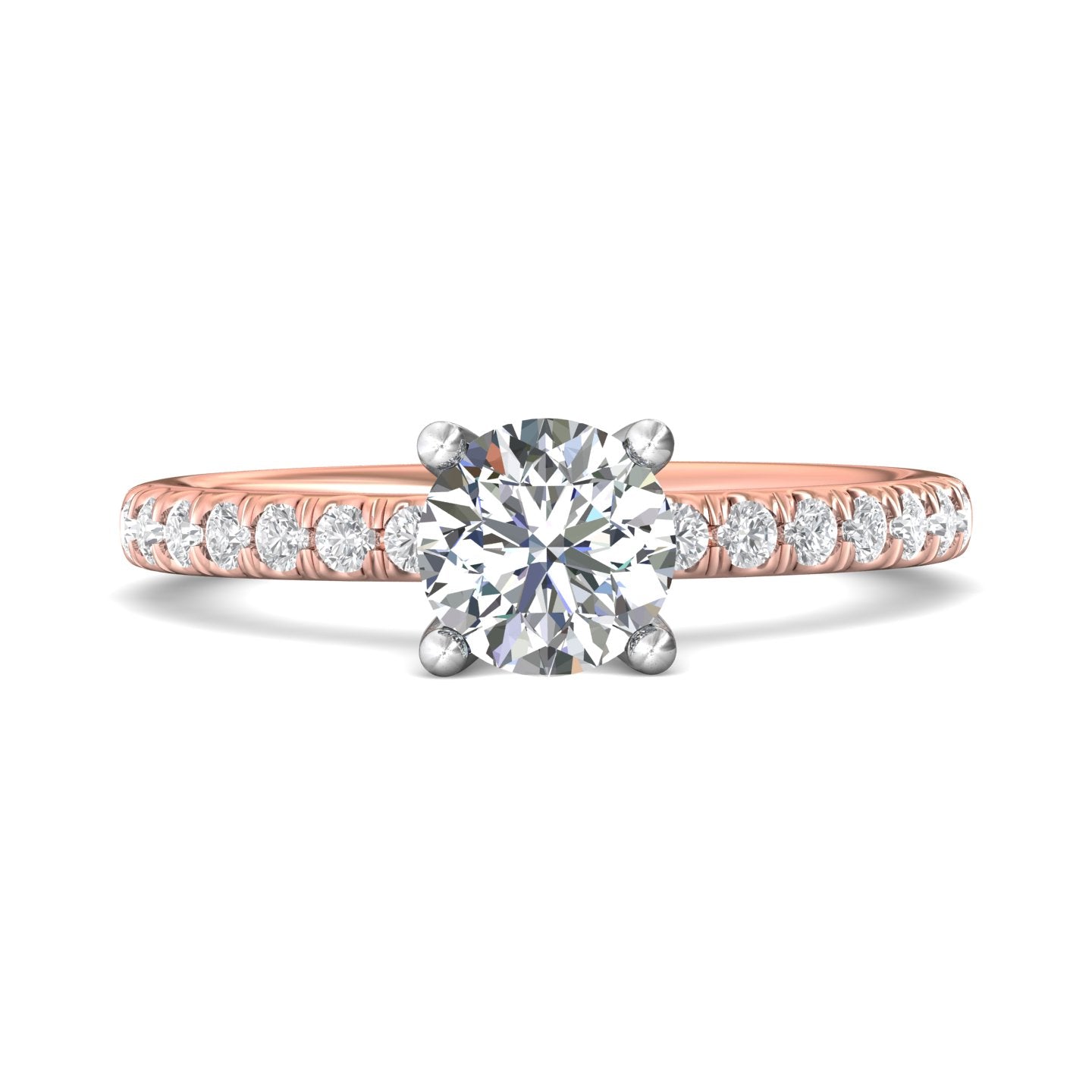 14K Gold Pink/White Micropave Engagement Ring from the Micropave collection - DERM89_14KPW_Rd_6.5_Prm_H-I_SI1