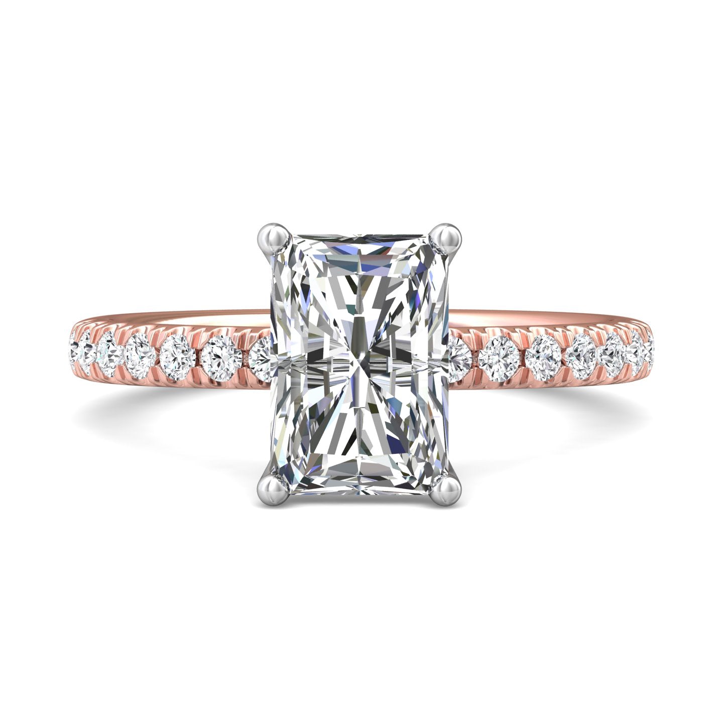 18K Gold White/Pink Micropave Engagement Ring from the Micropave collection - DERM89_18KWP_Rad_9.5X6.5_Prm_H-I_SI1