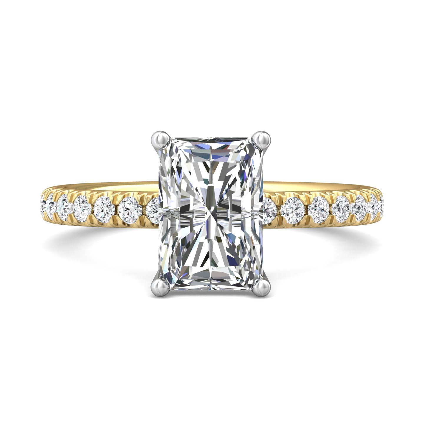 18K Gold White/Yellow Micropave Engagement Ring from the Micropave collection - DERM89_18KWY_Rad_9.5X6.5_Prm_H-I_SI1