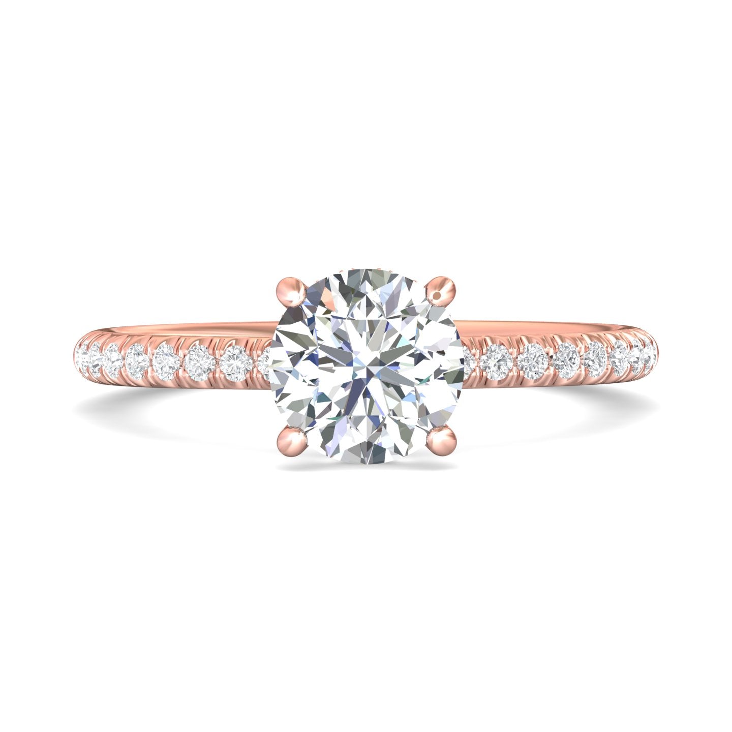 14K Gold Pink Micropave Engagement Ring from the Micropave collection - DERM92XS_14KP_Rd_6.5_Prm_H-I_SI1