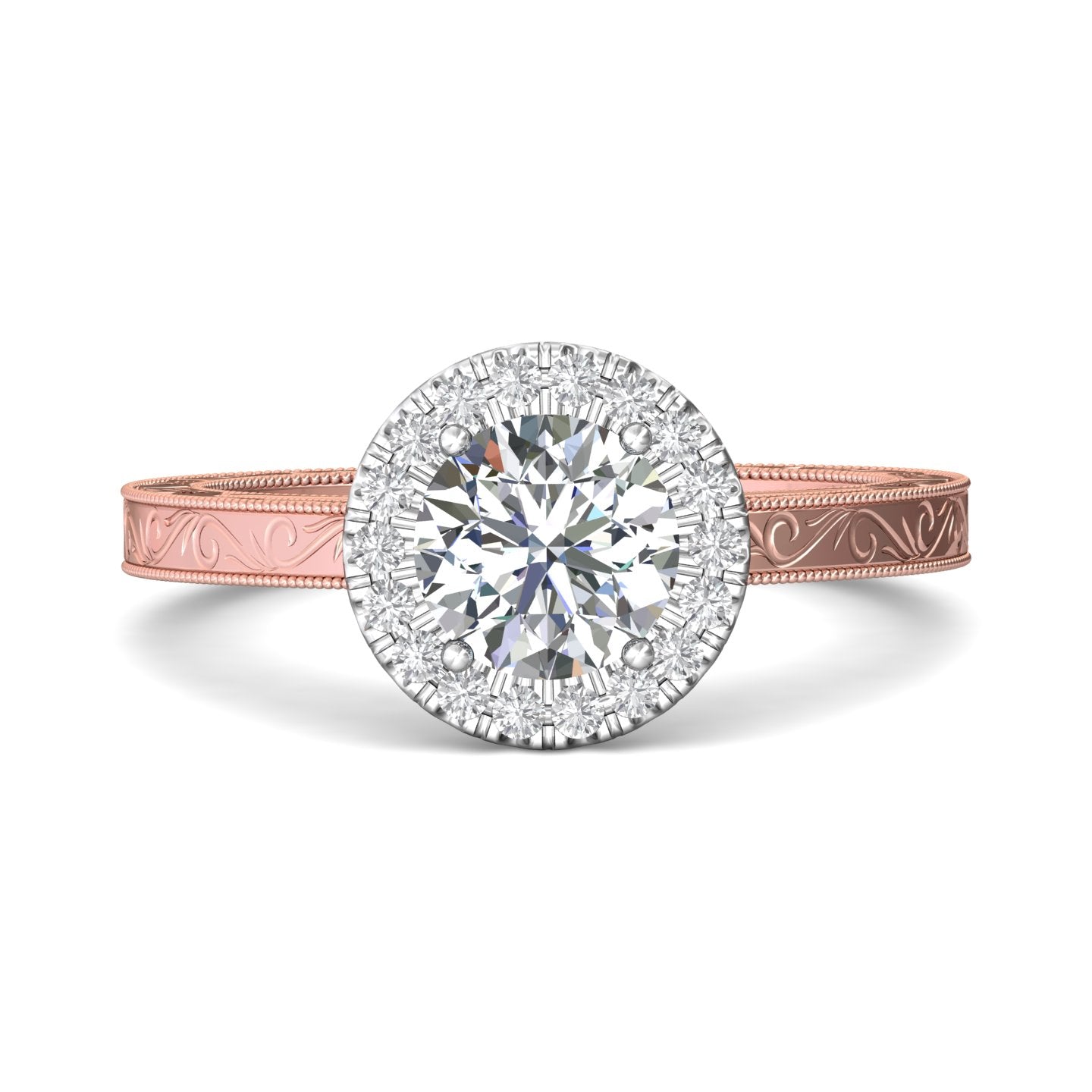 14K Gold Pink/White Vintage Engagement Ring from the Vintage collection - VS03-AENG_14KPW_RdH_6.5_Prm_H-I_SI1