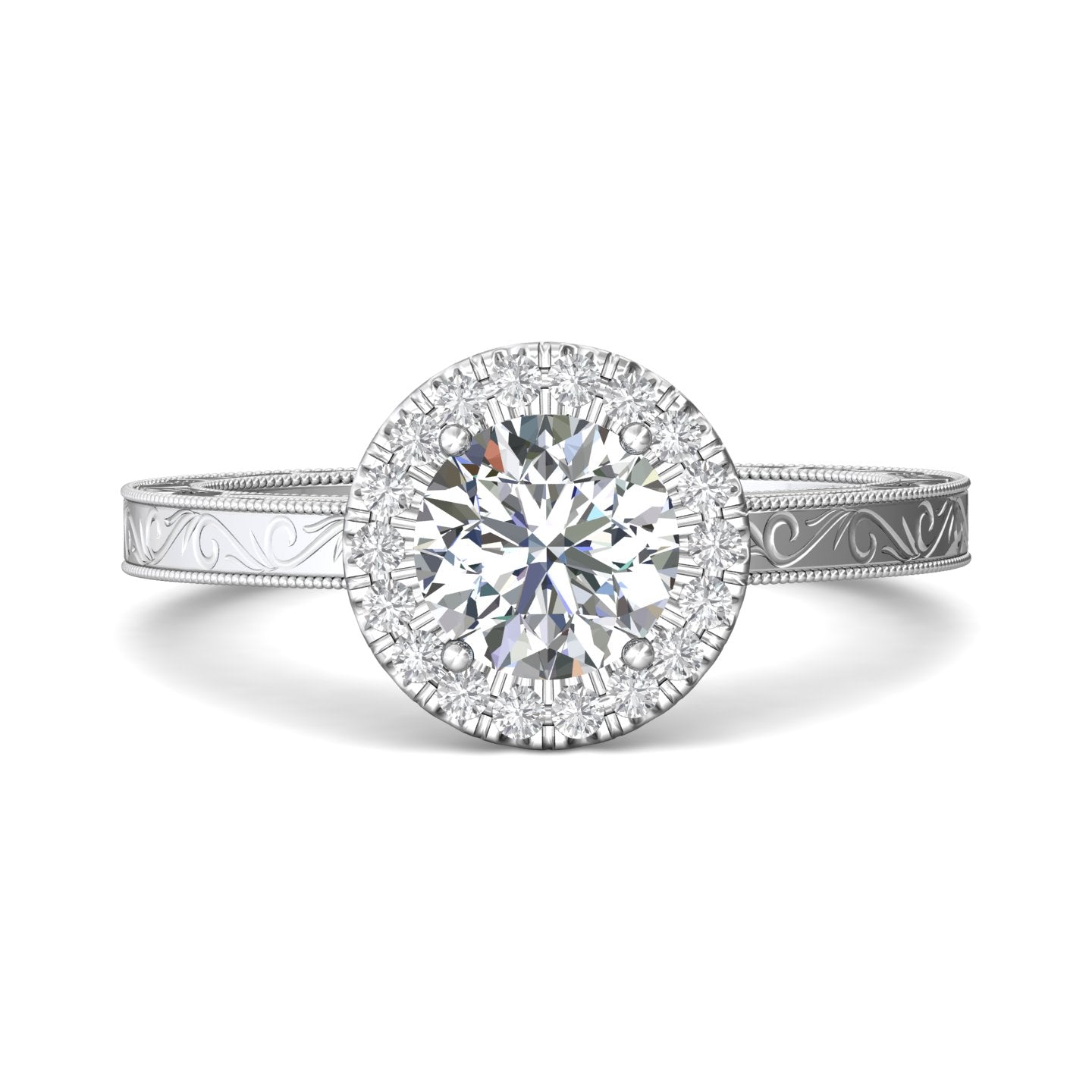 18K Gold White Vintage Engagement Ring from the Vintage collection - VS03-AENG_18KW_RdH_6.5_Prm_H-I_SI1