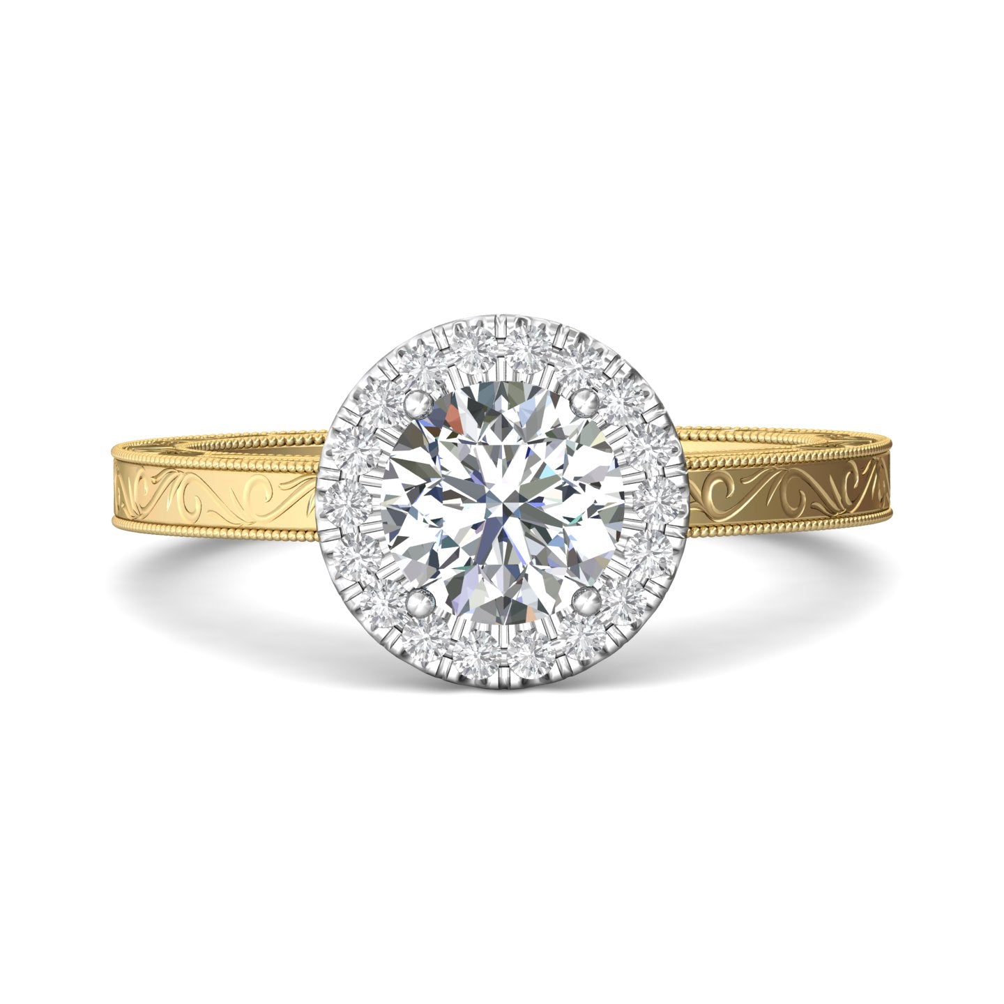 18K Gold White/Yellow Vintage Engagement Ring from the Vintage collection - VS03-AENG_18KWY_RdH_6.5_Prm_H-I_SI1